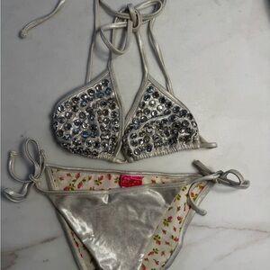 Betsey Johnson Silver and Pink Floral Bikini